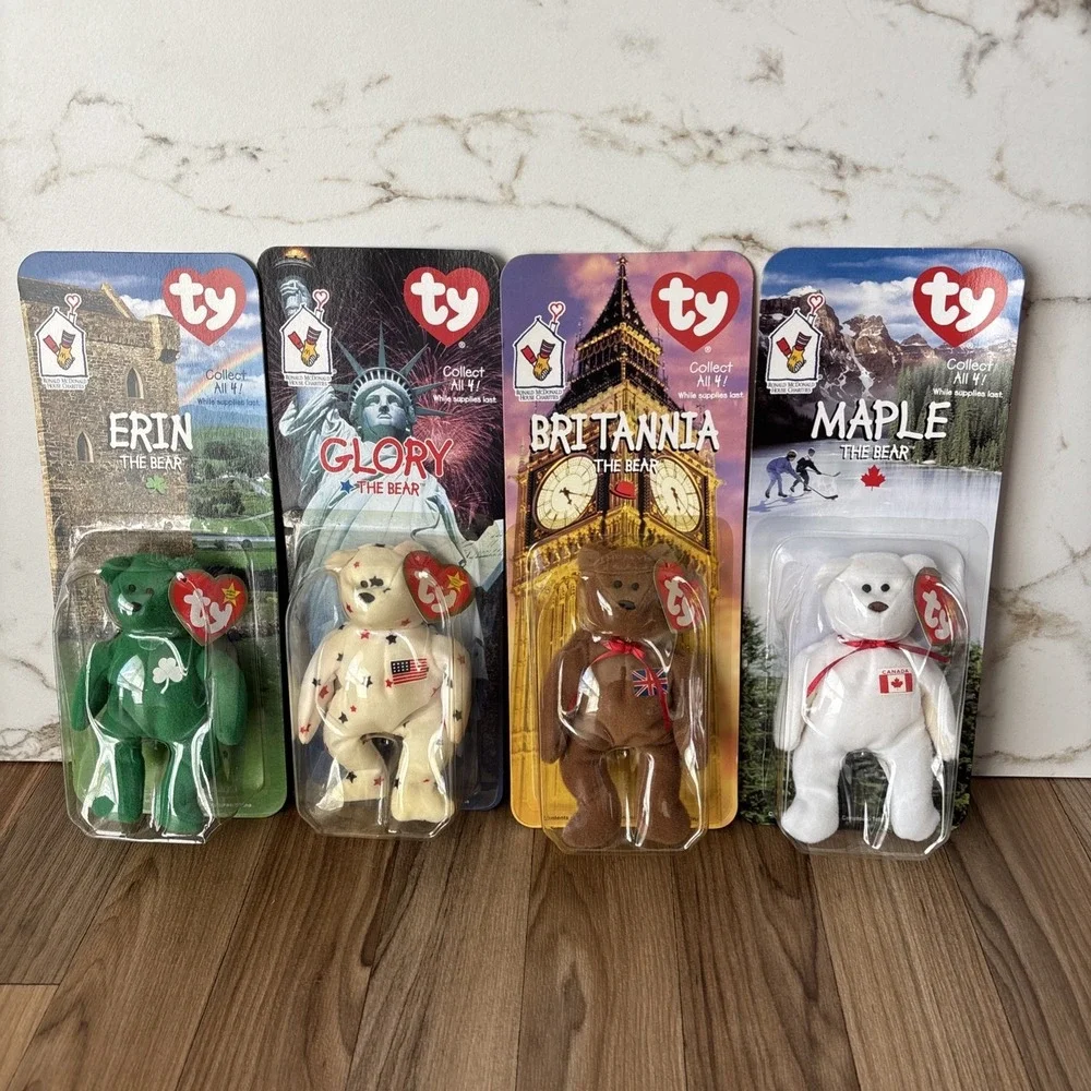 1999 McDonald's TY Teenie International Mini Beanie Babies Bears COMPLETE Set 4